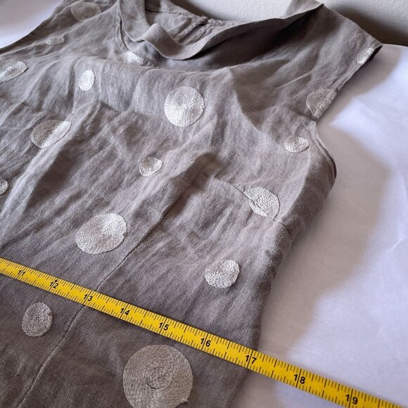 Lina Tomei Italian Linen Grey Embroidered Shift Dress Sz M - Picture 9 of 13